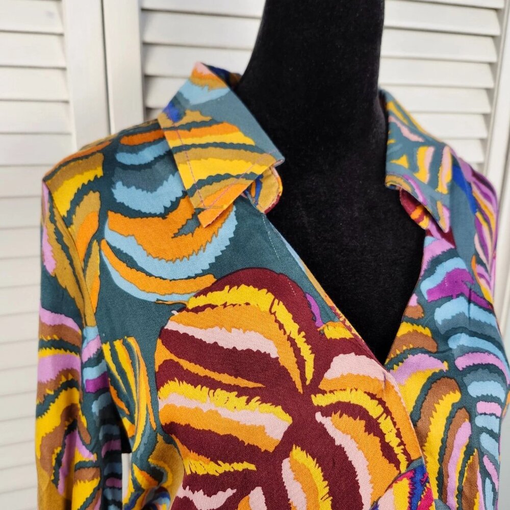 Haute Hippie Faux Wrap Top Colorful Tropical Women's size Small - Picture 4 of 15